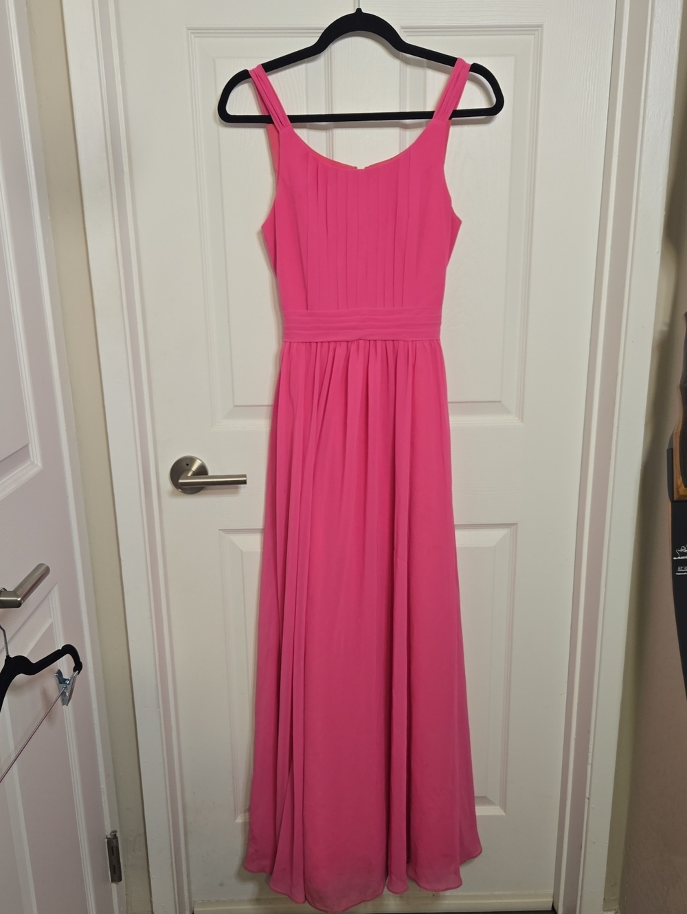 Azazie Hot Pink Pleated Waist Maxi Dress